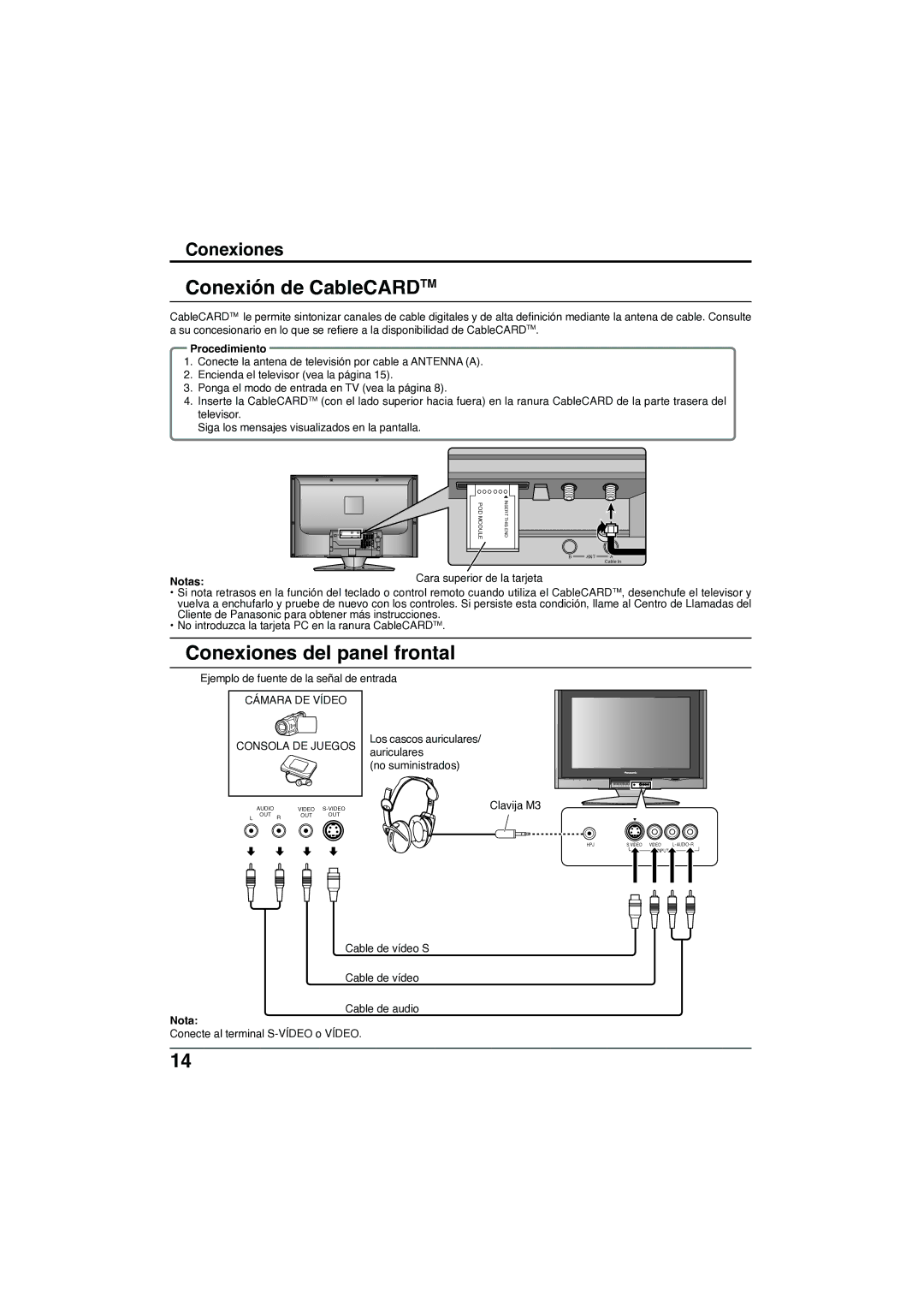 Panasonic TC-32LX300 manual Conexión de CableCARDTM, Conexiones del panel frontal, Procedimiento 