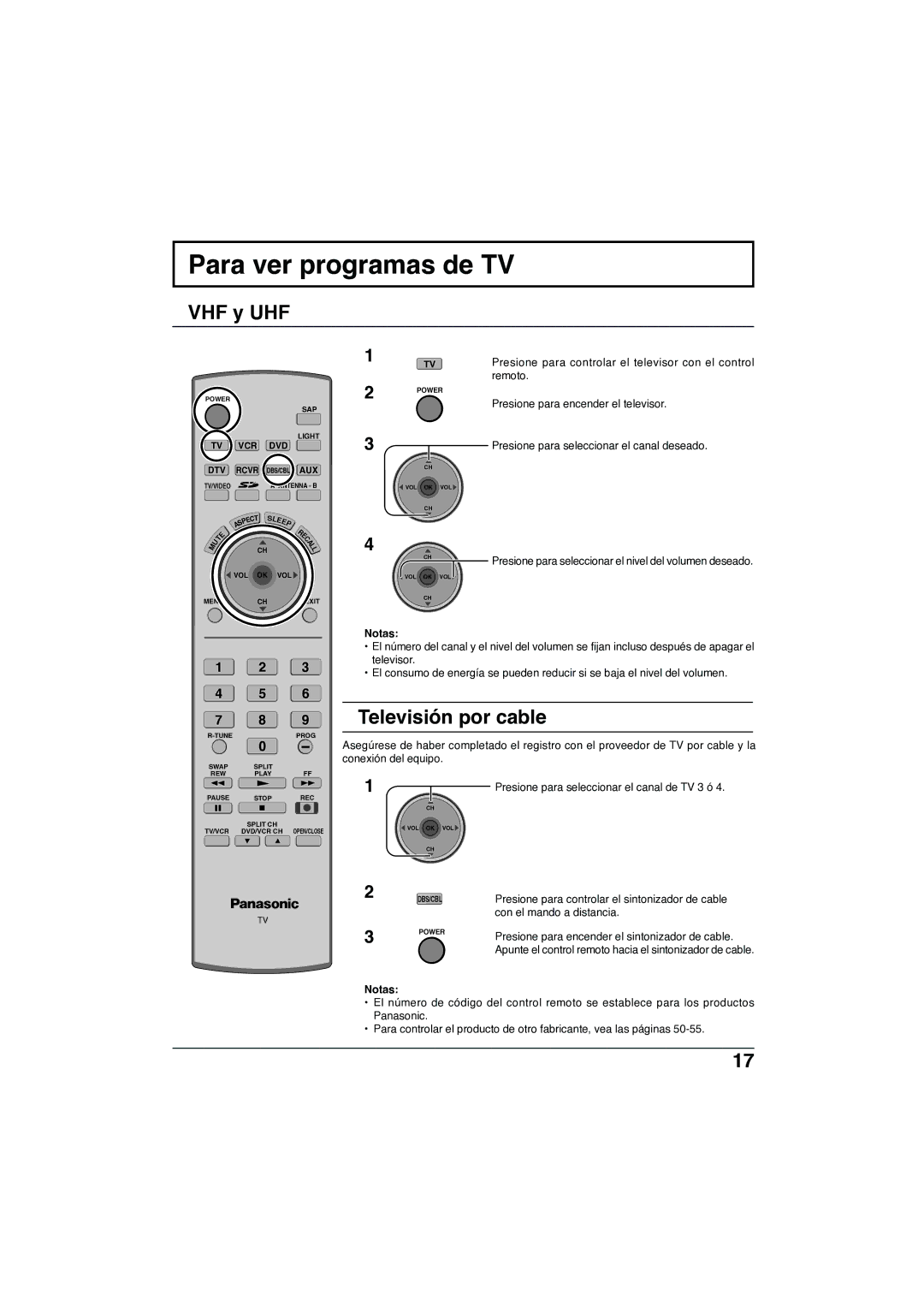 Panasonic TC-32LX300 manual Para ver programas de TV, VHF y UHF, Televisión por cable 