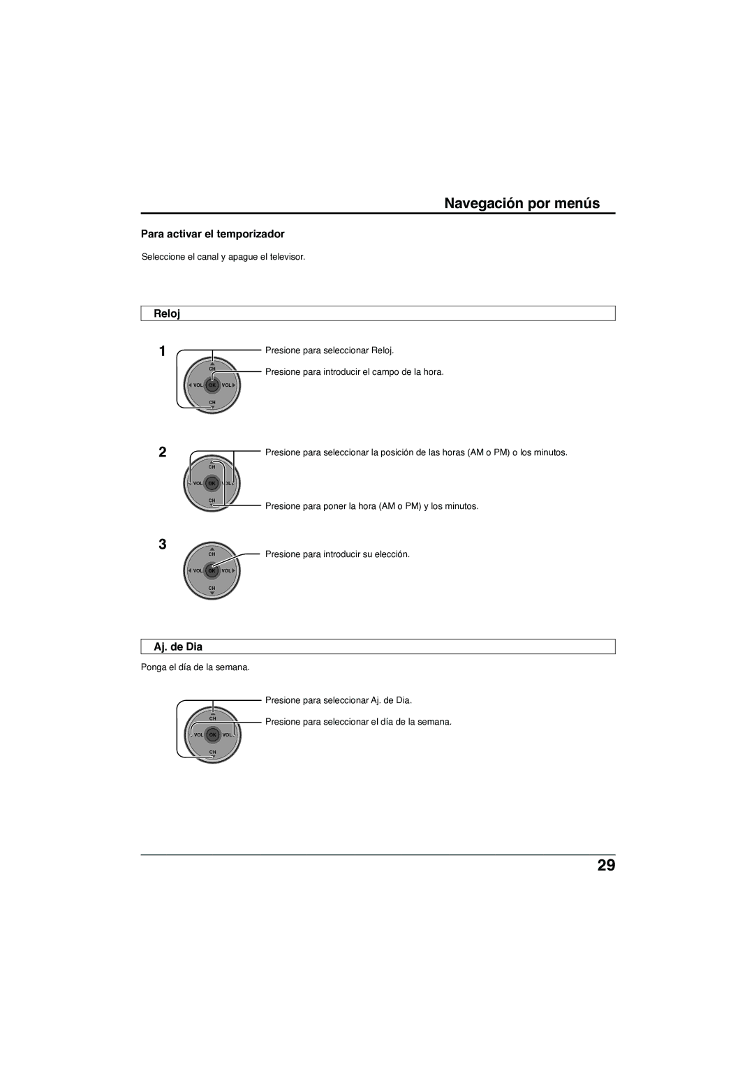 Panasonic TC-32LX300 manual Para activar el temporizador, Reloj, Aj. de Dia, Presione para introducir su elección 