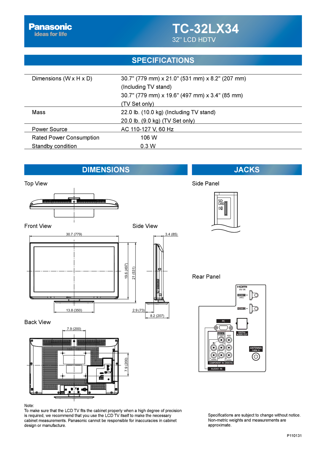 Panasonic TC-32LX34 owner manual 