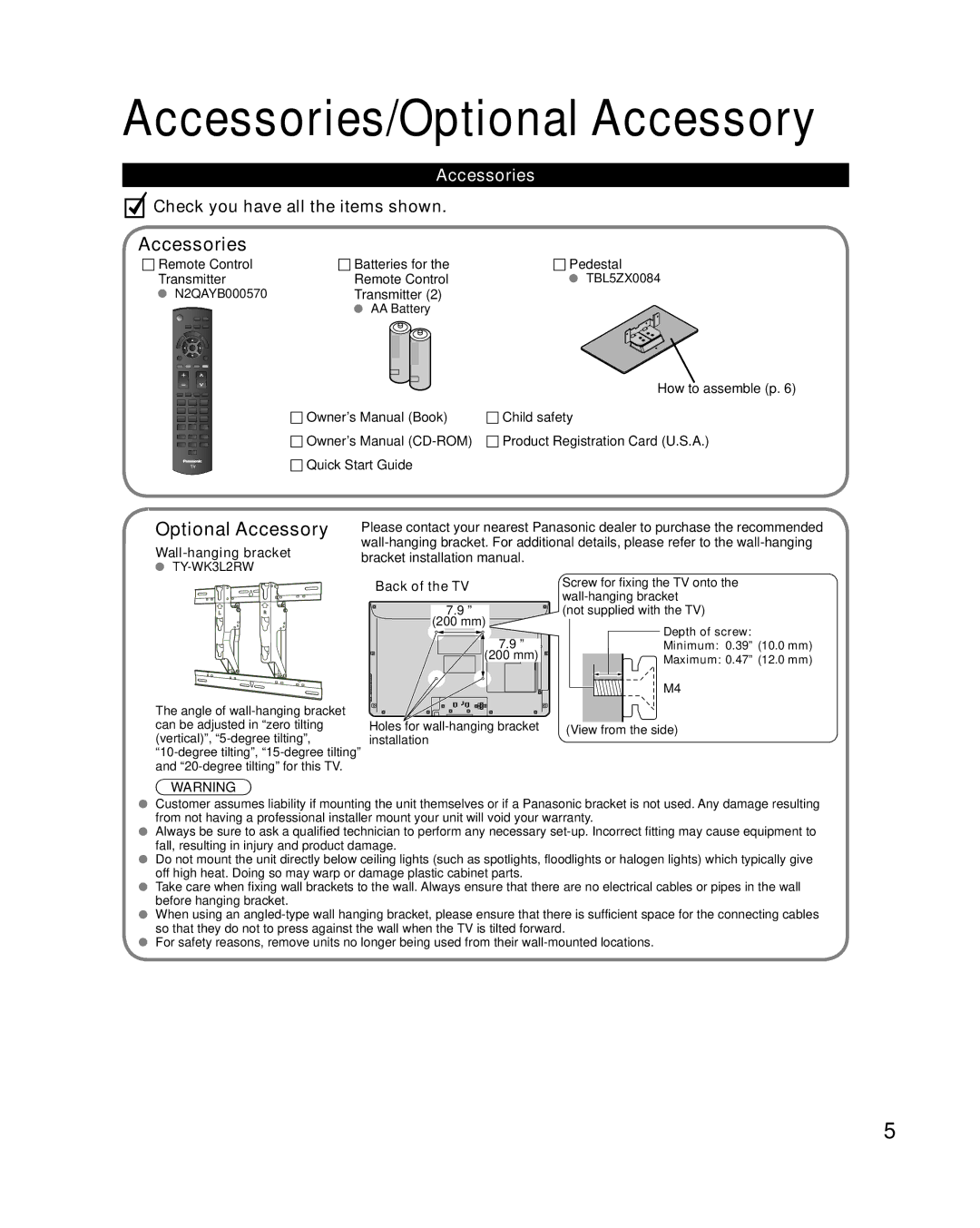 Panasonic TC-32LX34 owner manual Accessories/Optional Accessory 