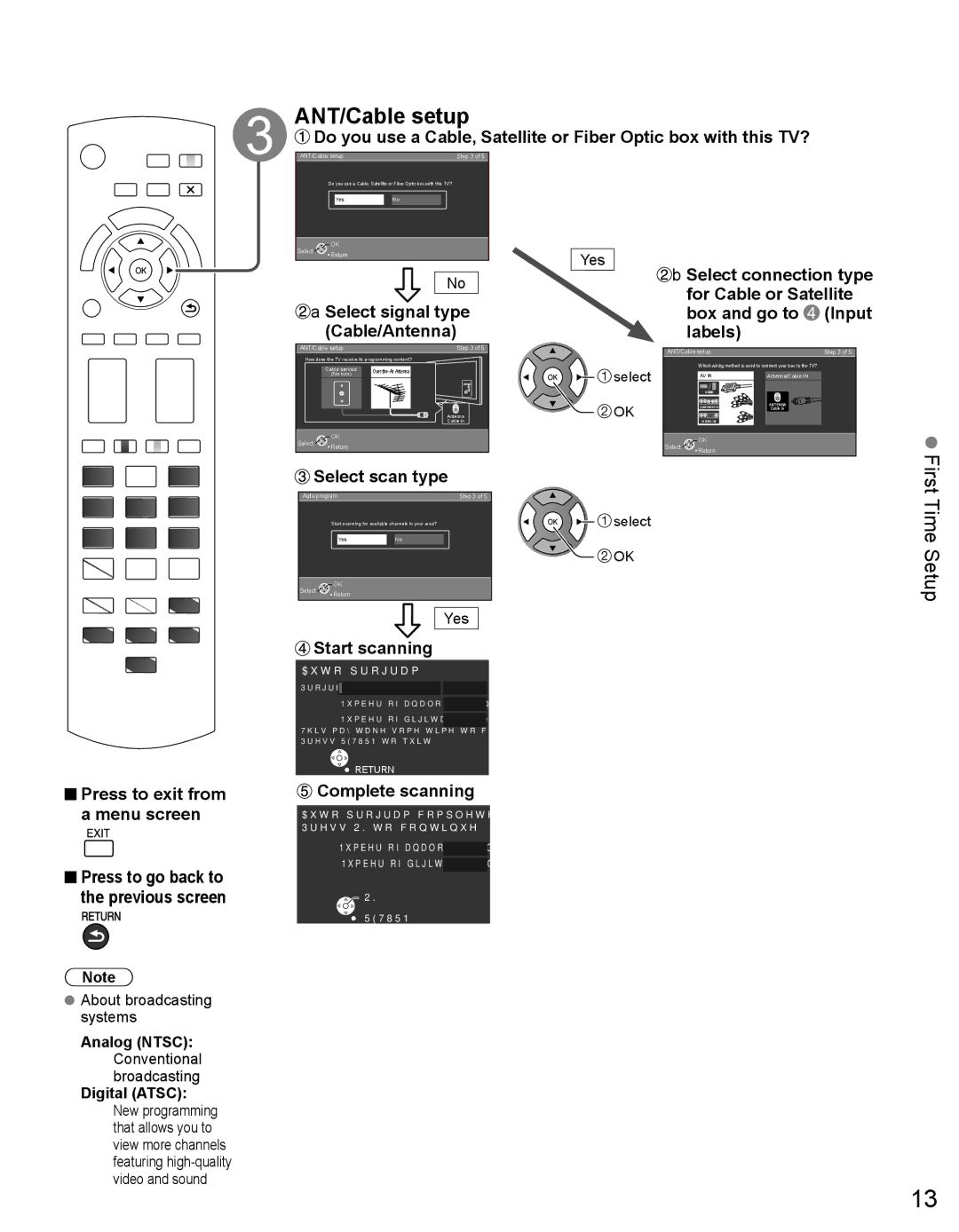 Panasonic TC-32LX44 owner manual ANT/Cable setup, Started First Time Setup 