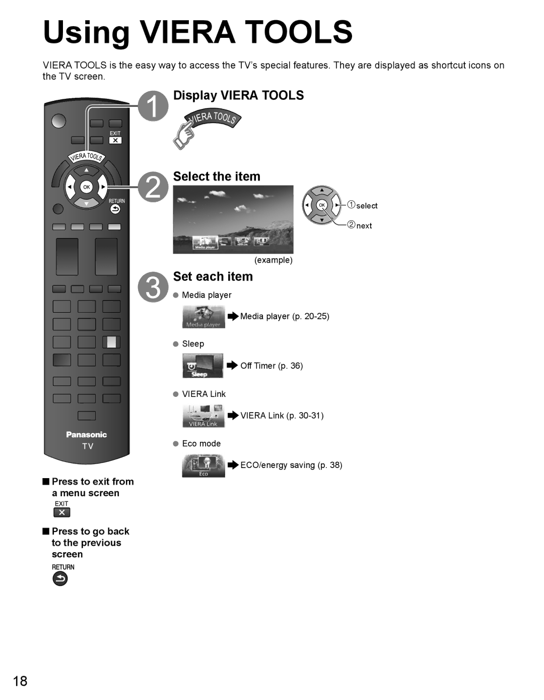 Panasonic TC-32LX44 owner manual Using Viera Tools, Display Viera Tools Select the item, Set each item, Example 