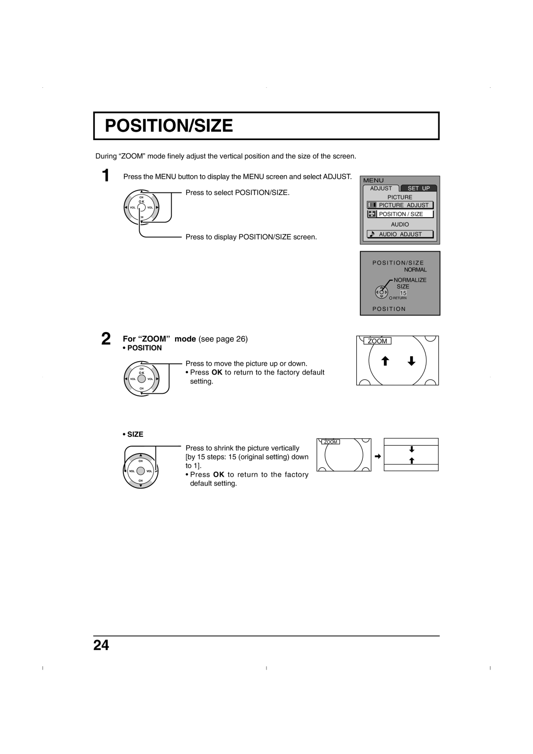 Panasonic TC 32LX50, TC 26LX50, TC-26LE55 operating instructions Position/Size 