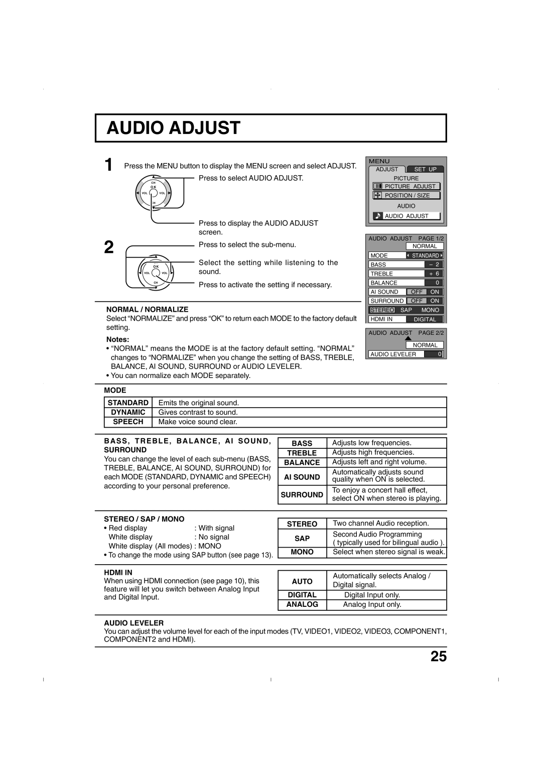 Panasonic TC 26LX50, TC 32LX50, TC-26LE55 operating instructions Audio Adjust 