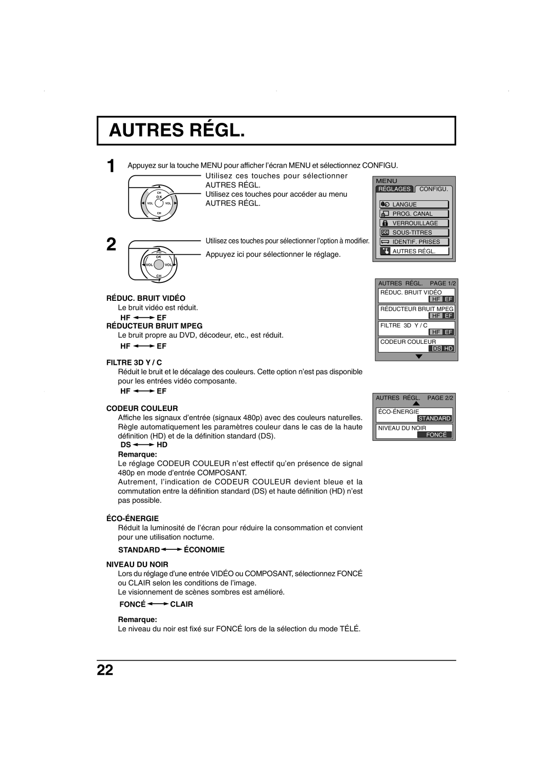 Panasonic TC 26LX50, TC 32LX50, TC-26LE55 operating instructions Autres Régl 