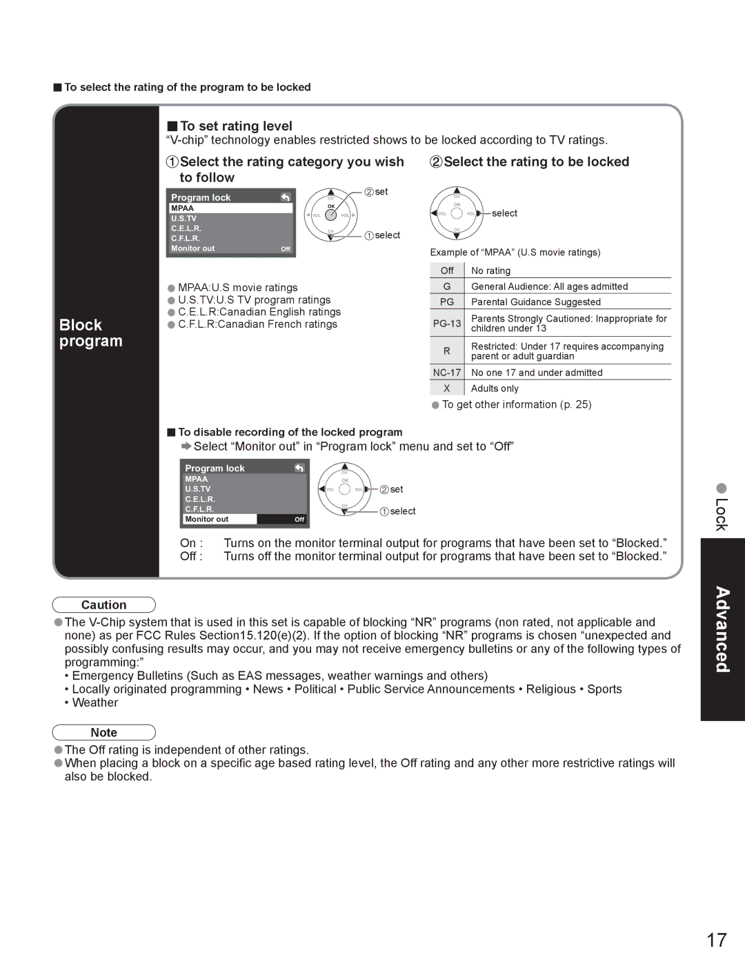 Panasonic TC-32LX60C, TC-32LX60L manual Block, Program, To set rating level, Select the rating category you wish to follow 