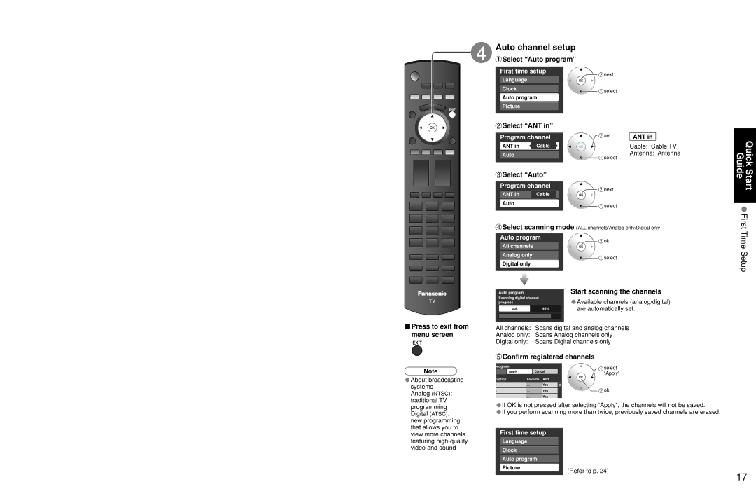 Panasonic TC 32LX700 warranty Press to exit from menu screen, Confirm registered channels 