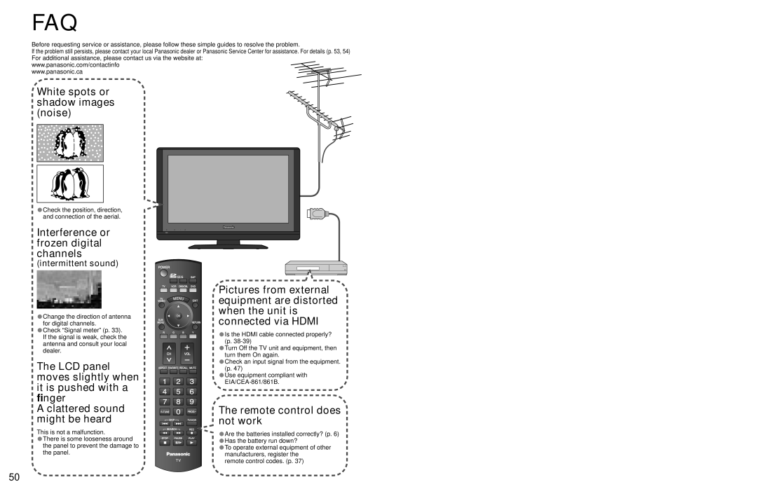 Panasonic TC 32LX700 warranty Intermittent sound, Check the position, direction, and connection of the aerial 