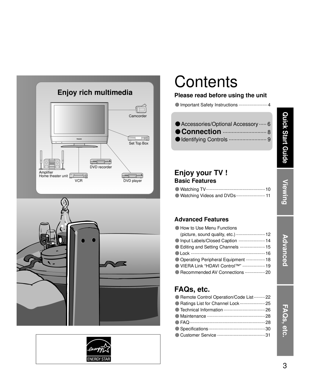 Panasonic TC-26LX70L, TC-32LX70L manual Contents 