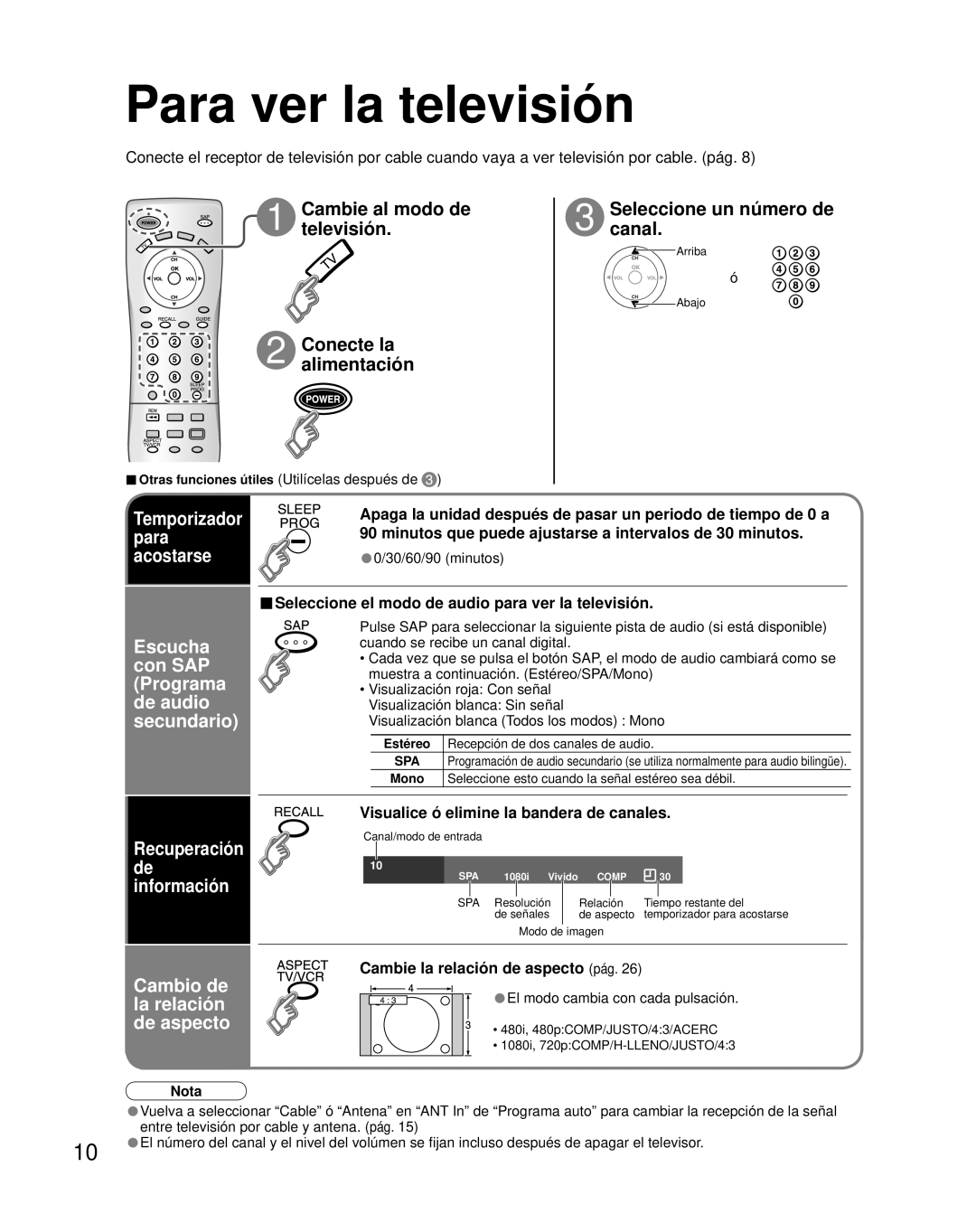 Panasonic TC-32LX70L manual Para ver la televisión, Escucha con SAP Programa de audio secundario, Cambio de, La relación 