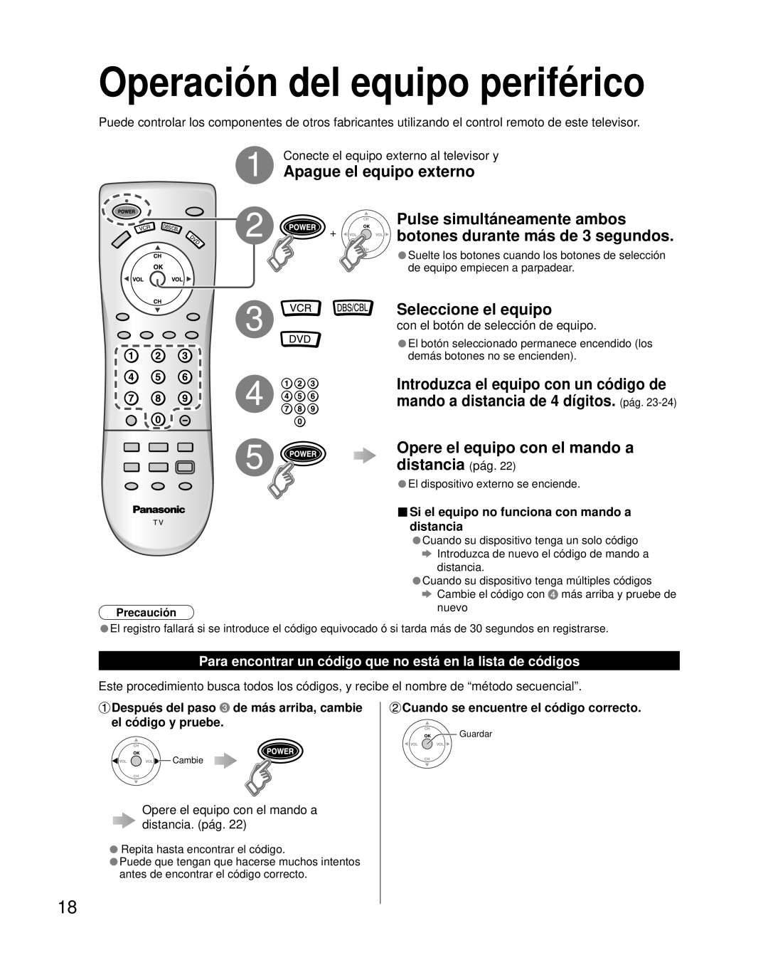 Panasonic TC-32LX70L, TC-26LX70L manual Operación del equipo periférico, Mando a distancia de 4 dígitos. pág 