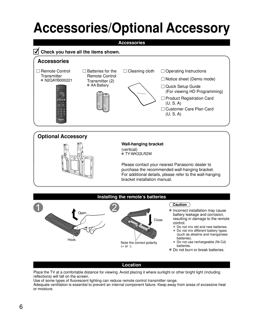 Panasonic TC-32LX85, TQB2AA0774 quick start Accessories/Optional Accessory 