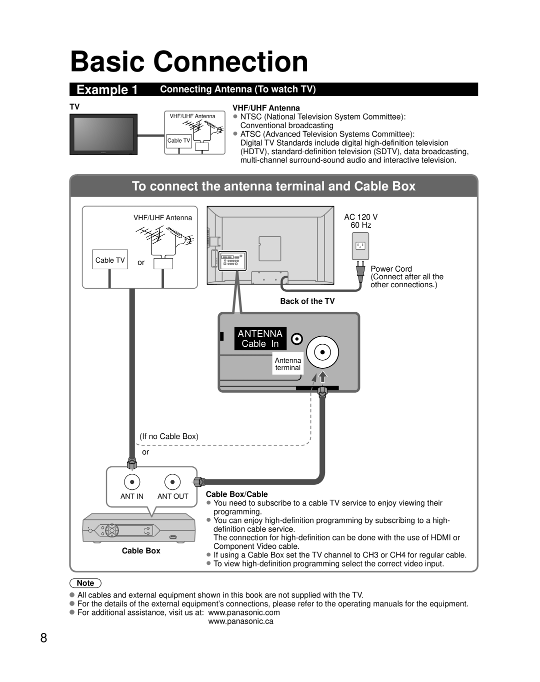 Panasonic TC-32LX85, TQB2AA0774 Basic Connection, Connecting Antenna To watch TV, VHF/UHF Antenna, Back of the TV 