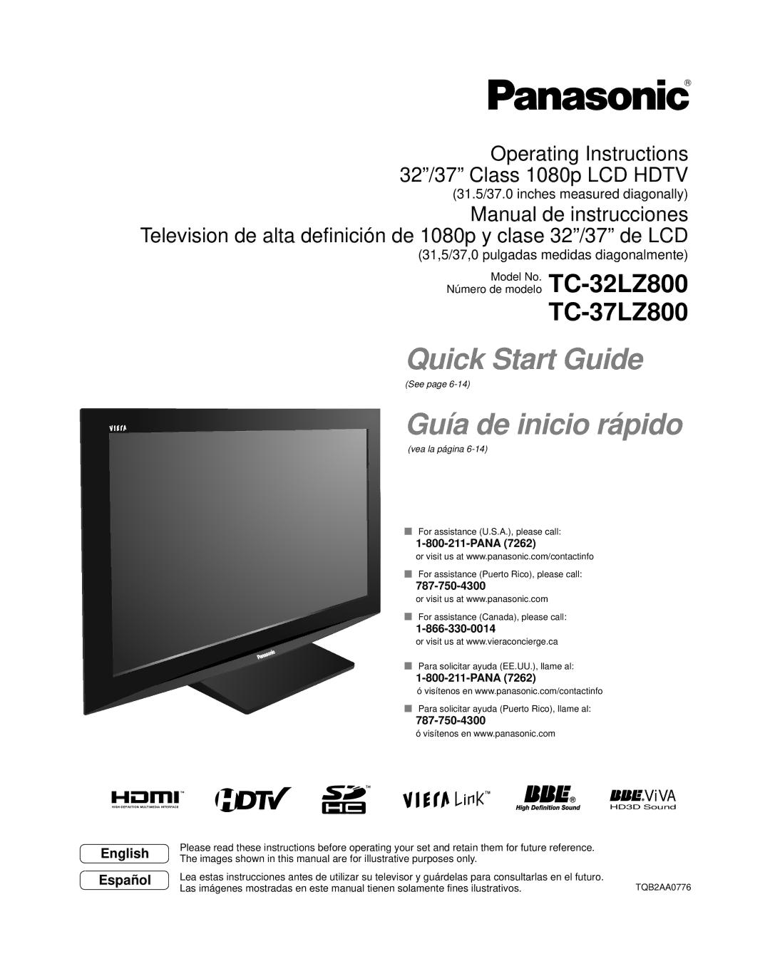 Panasonic TC-32LZ800 quick start ViVA, Pana 