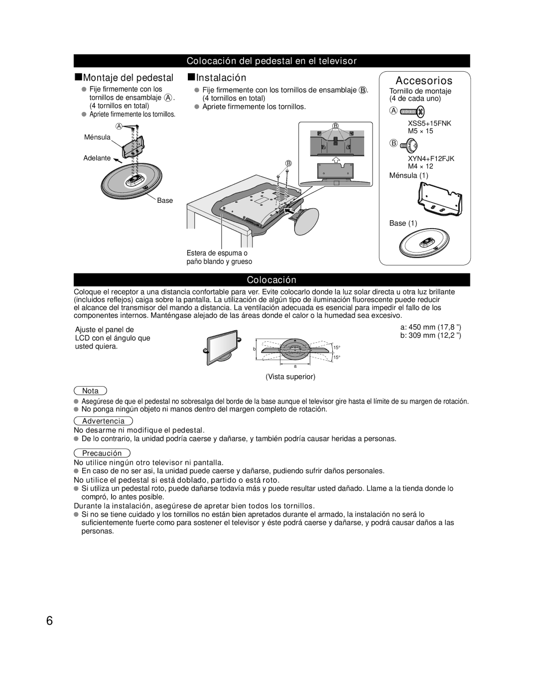 Panasonic TC-42LD24 warranty Colocación del pedestal en el televisor 