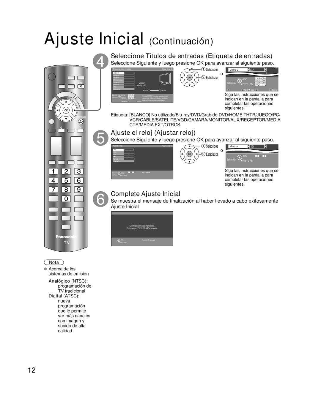 Panasonic TC-42LD24 warranty Ajuste Inicial Continuación, Seleccione Títulos de entradas Etiqueta de entradas 