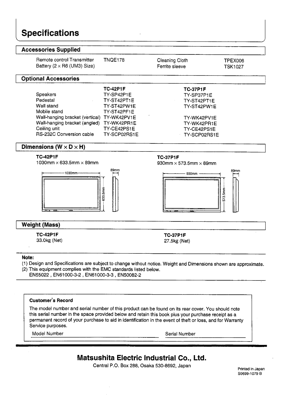 Panasonic TC 42P1F, TC-37P1F manual 