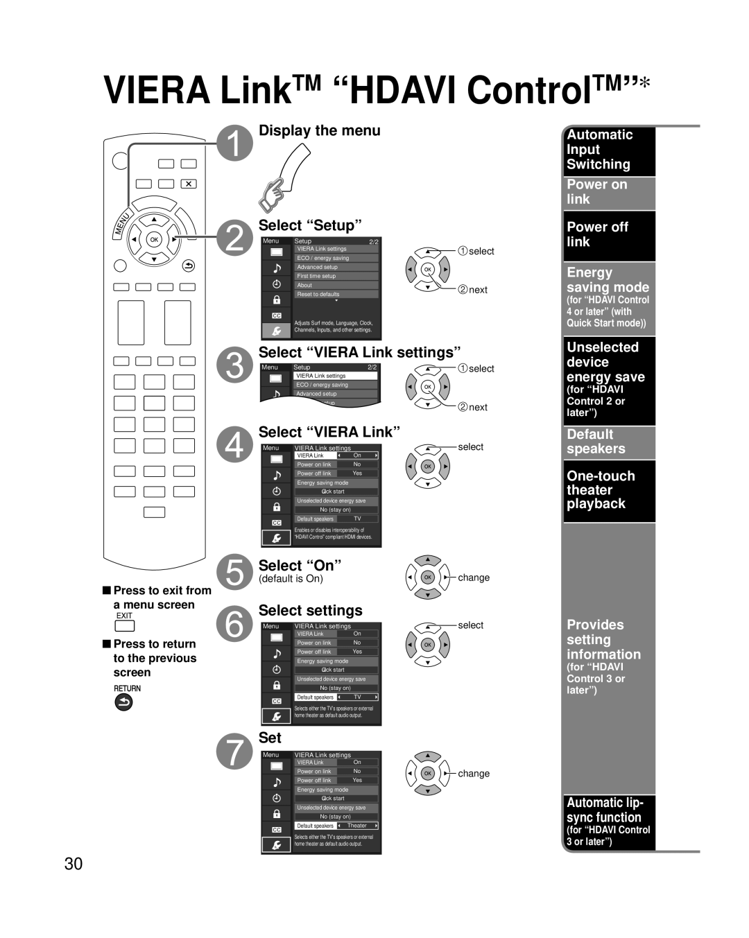 Panasonic TC-42PC2 quick start Select settings, Set, Unselected device energy save, Change Select 