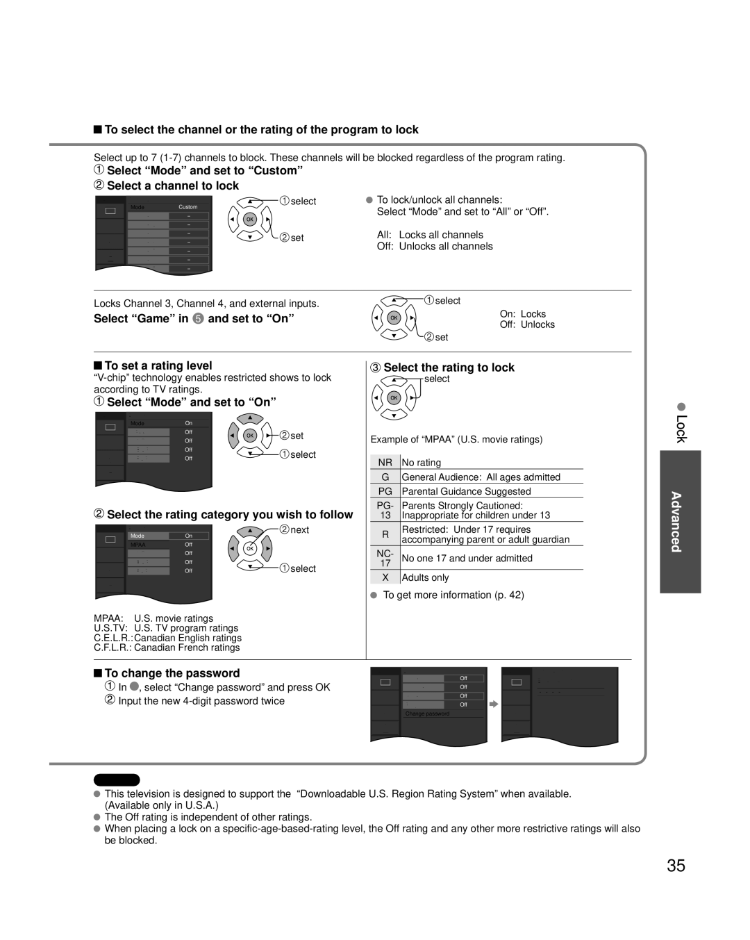 Panasonic TC-42PC2 quick start Lock Advanced 