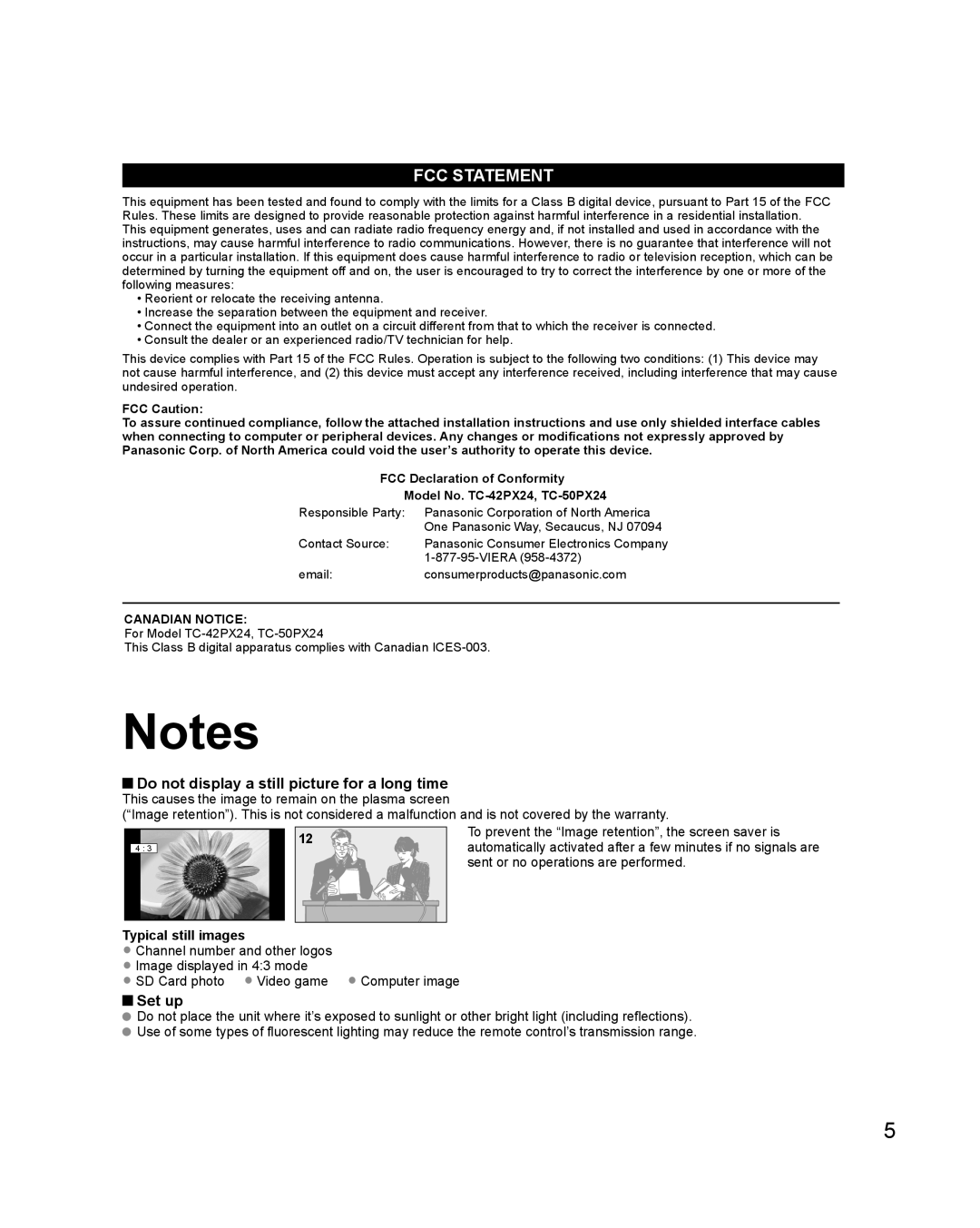 Panasonic TC-50PX24, TC-42PX24 operating instructions Do not display a still picture for a long time, Typical still images 