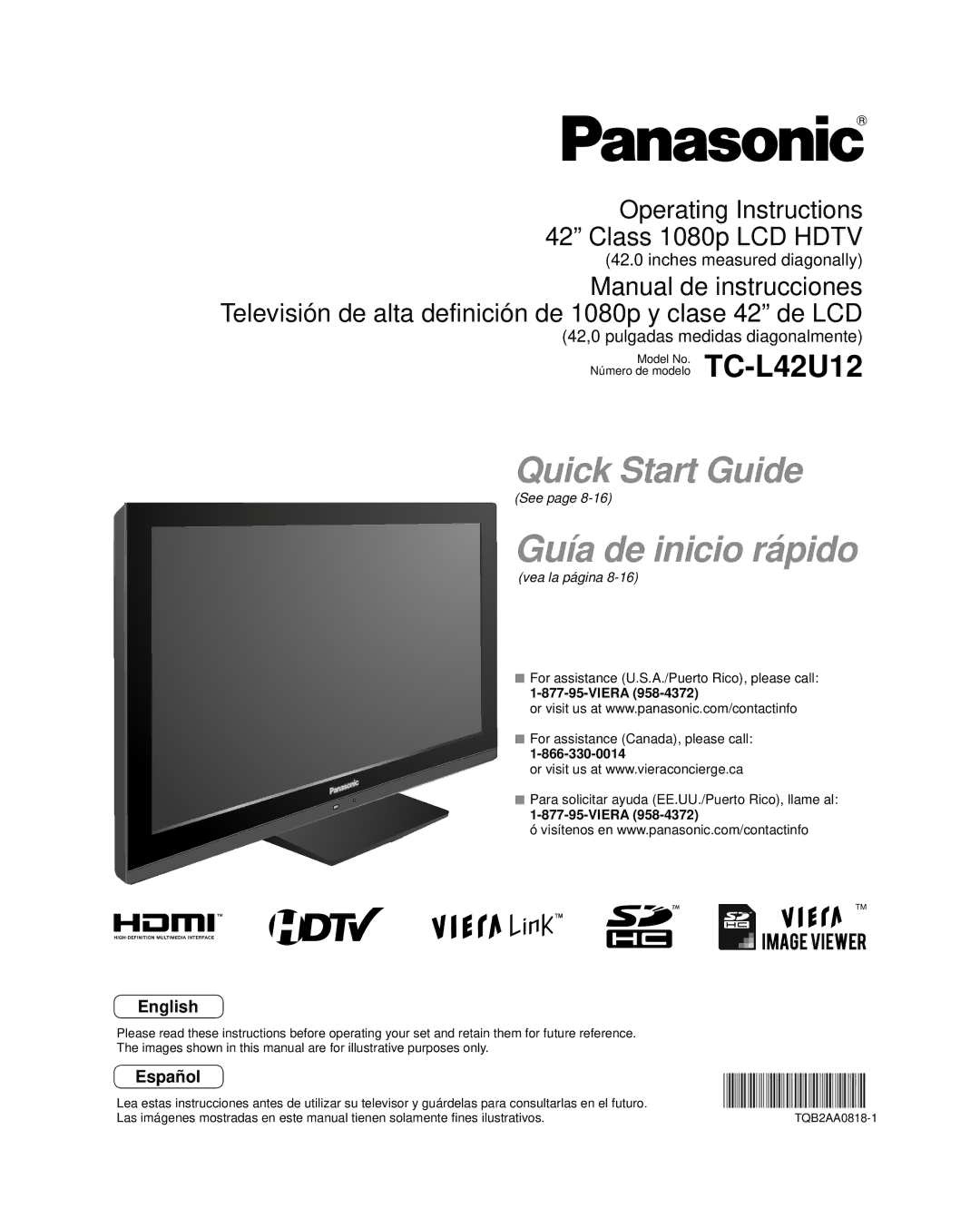 Panasonic TC-42U12 quick start Guía de inicio rápido, Viera 