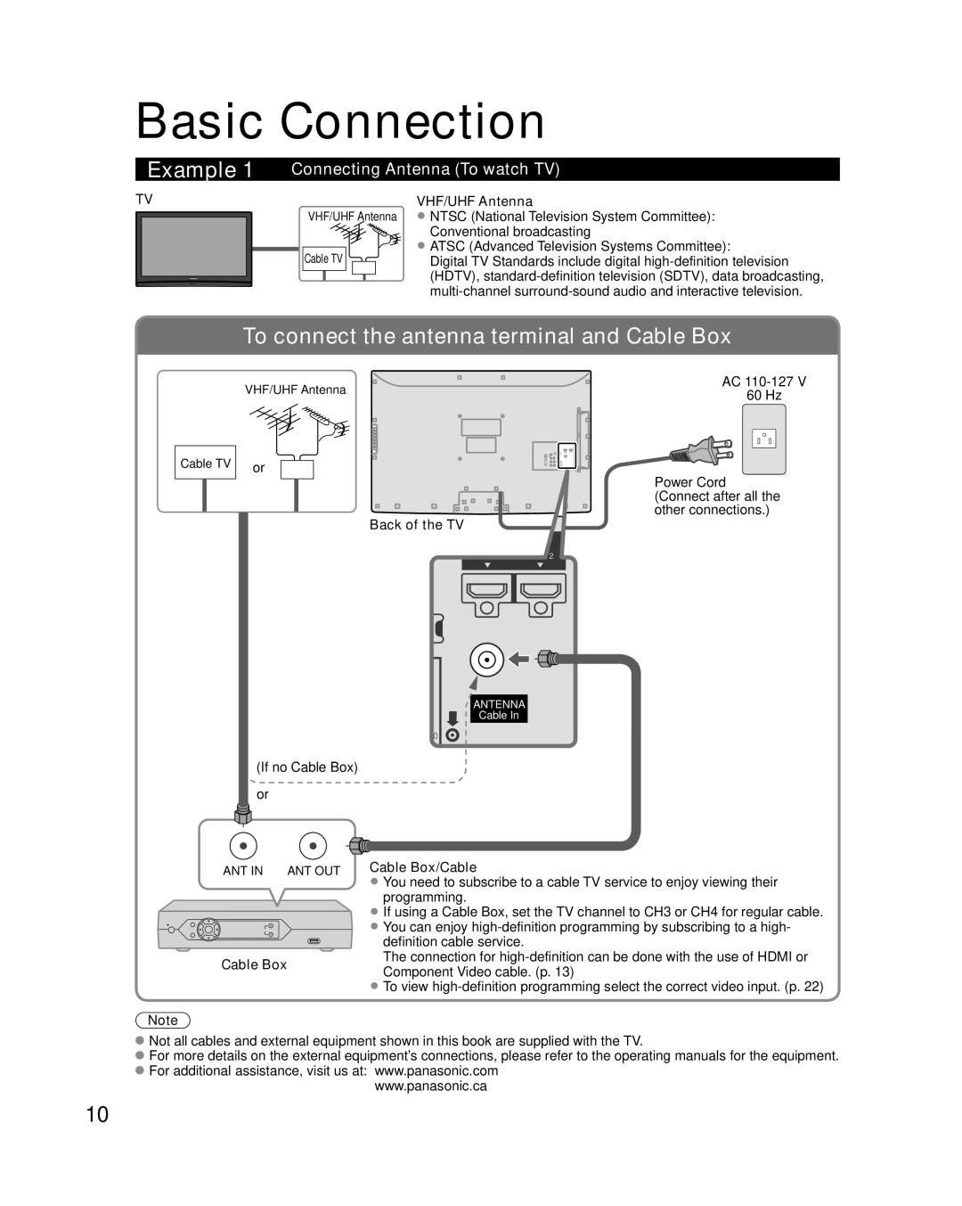 Panasonic TC-42U12 quick start Basic Connection, Connecting Antenna To watch TV, VHF/UHF Antenna, Back of the TV 