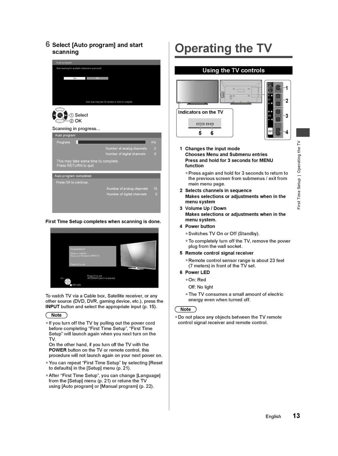 Panasonic TC-50A400U owner manual Operating the TV, Select Auto program and start scanning, Using the TV controls 