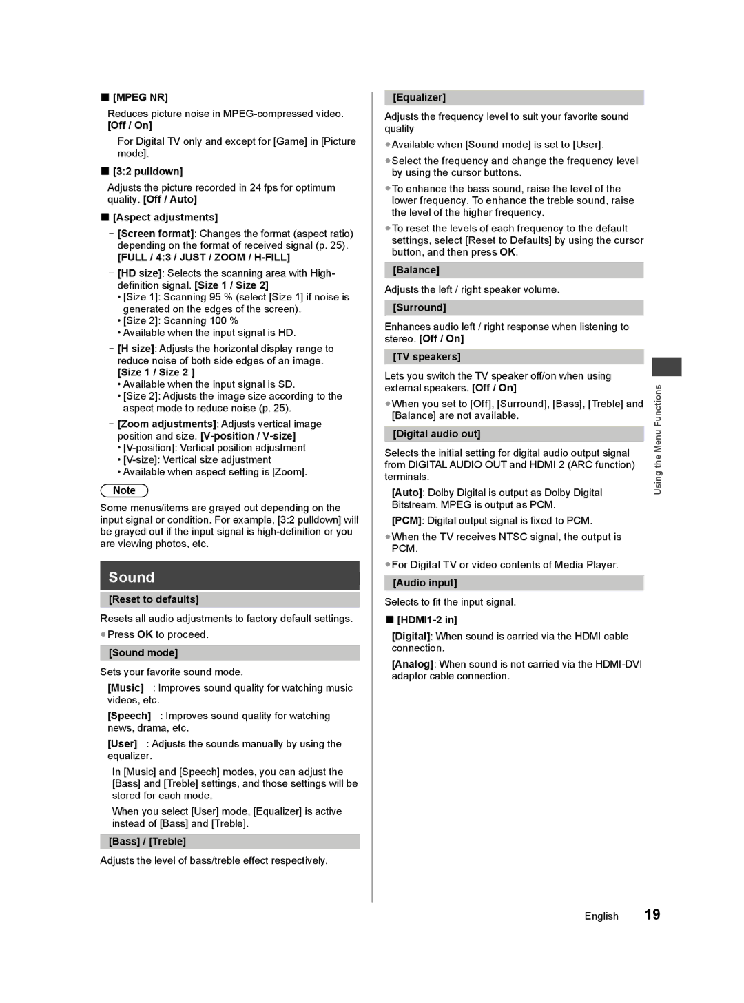 Panasonic TC-50A400U owner manual Mpeg NR 