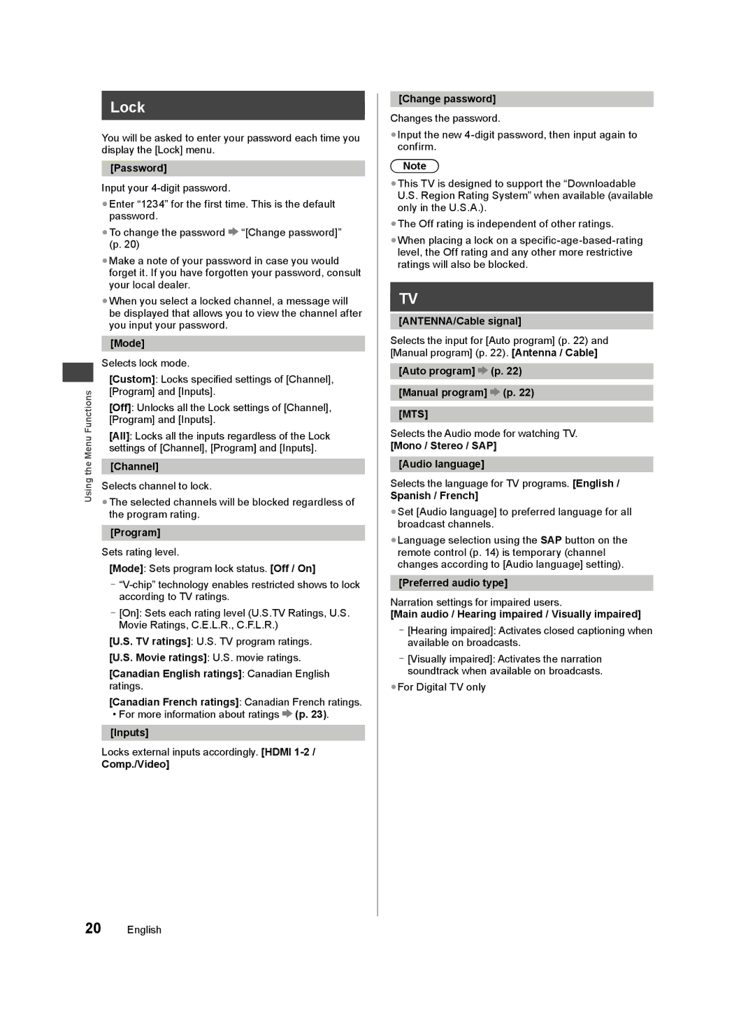 Panasonic TC-50A400U owner manual Mts 