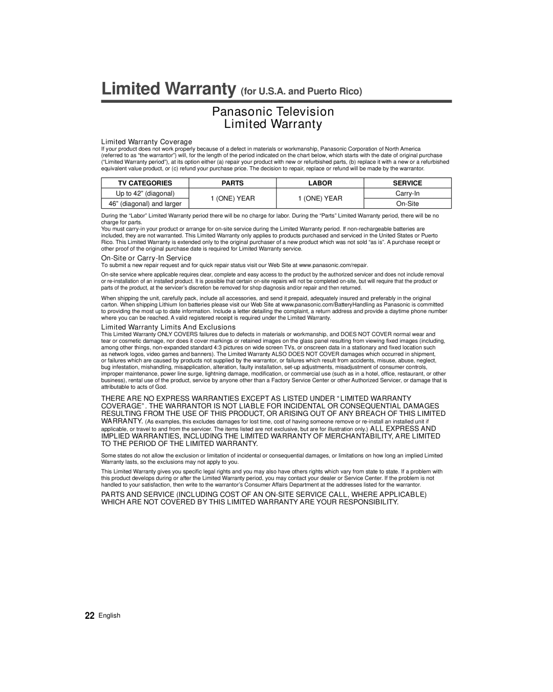 Panasonic TC-50AS530U, TC-39AS530U owner manual Up to 42 diagonal, Diagonal and larger On-Site 