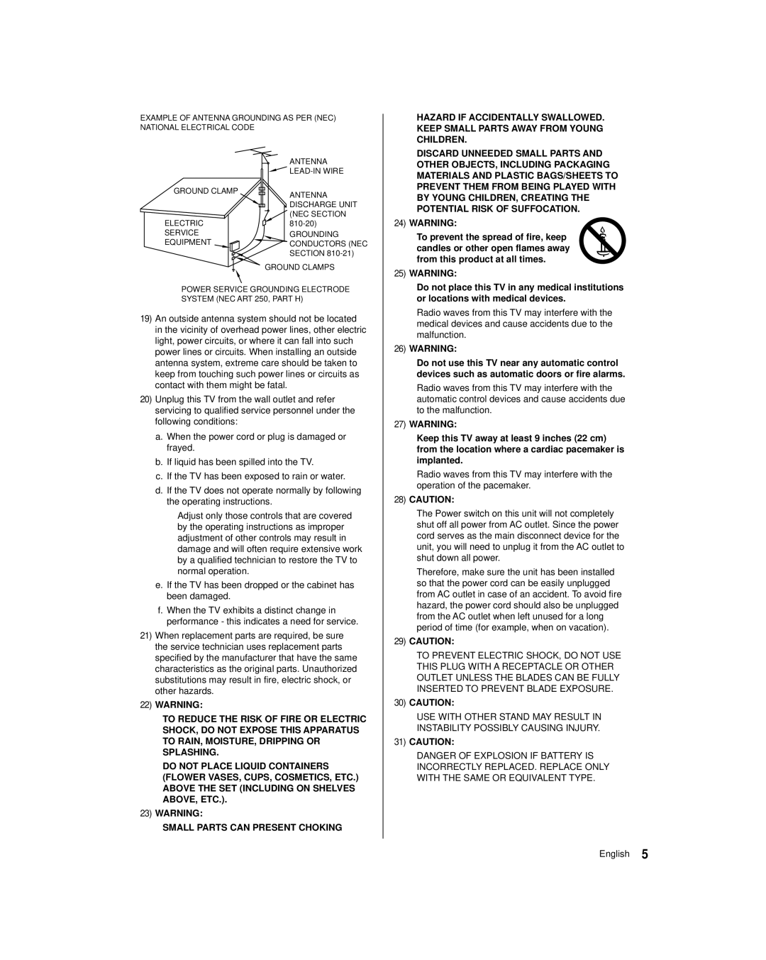 Panasonic TC-39AS530U, TC-50AS530U owner manual Service Grounding Equipment 