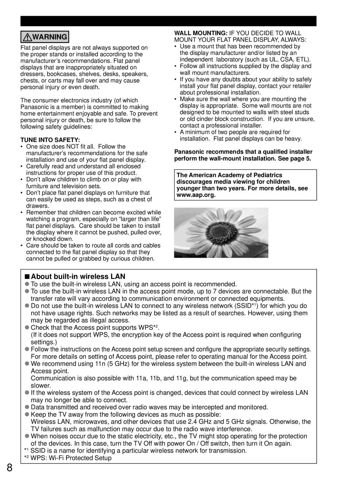 Panasonic TC-50PS64, TC-65PS64 owner manual CEA Child Safety Notices, About built-in wireless LAN 