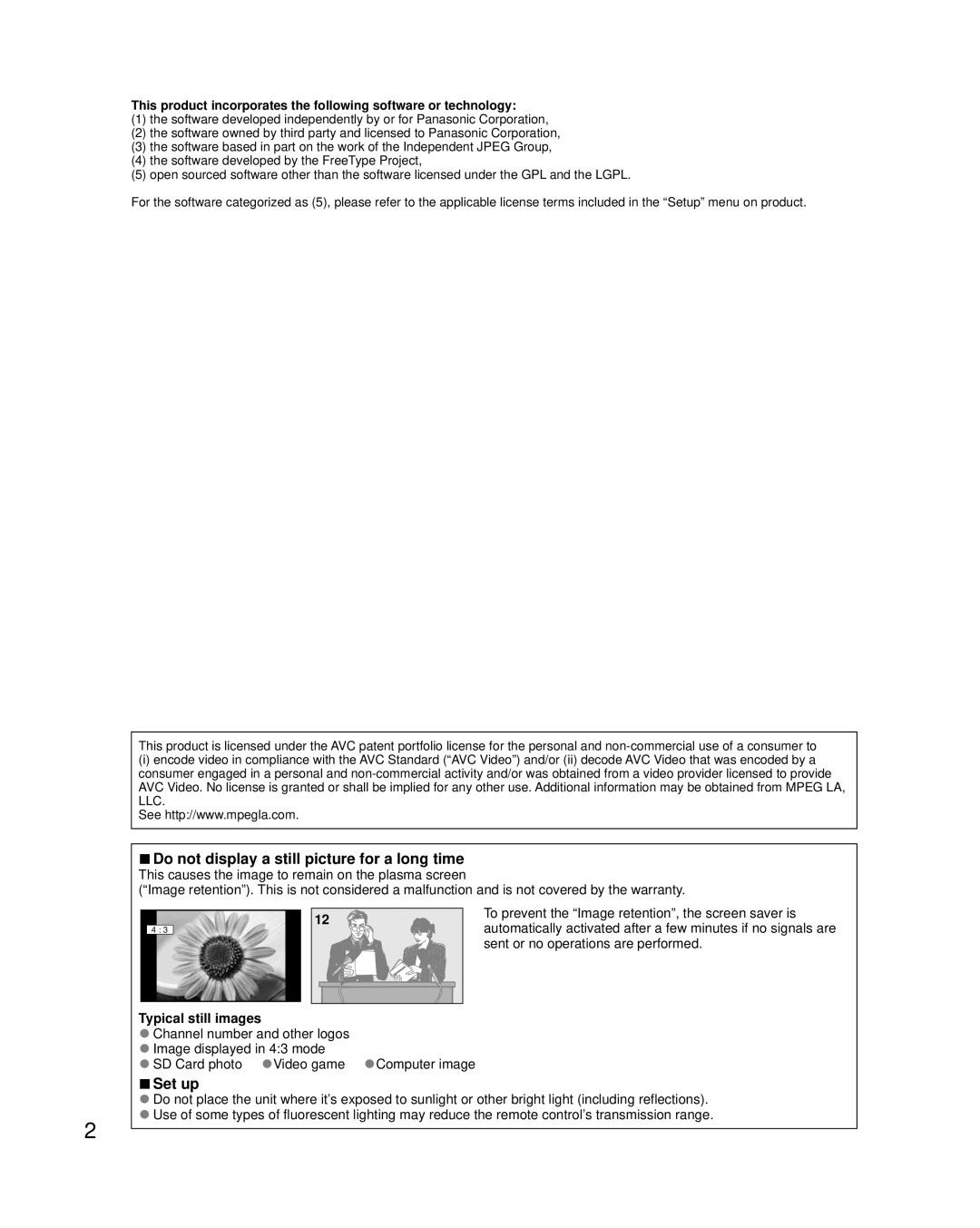 Panasonic TC-50PU54 owner manual Do not display a still picture for a long time, Set up, Typical still images 