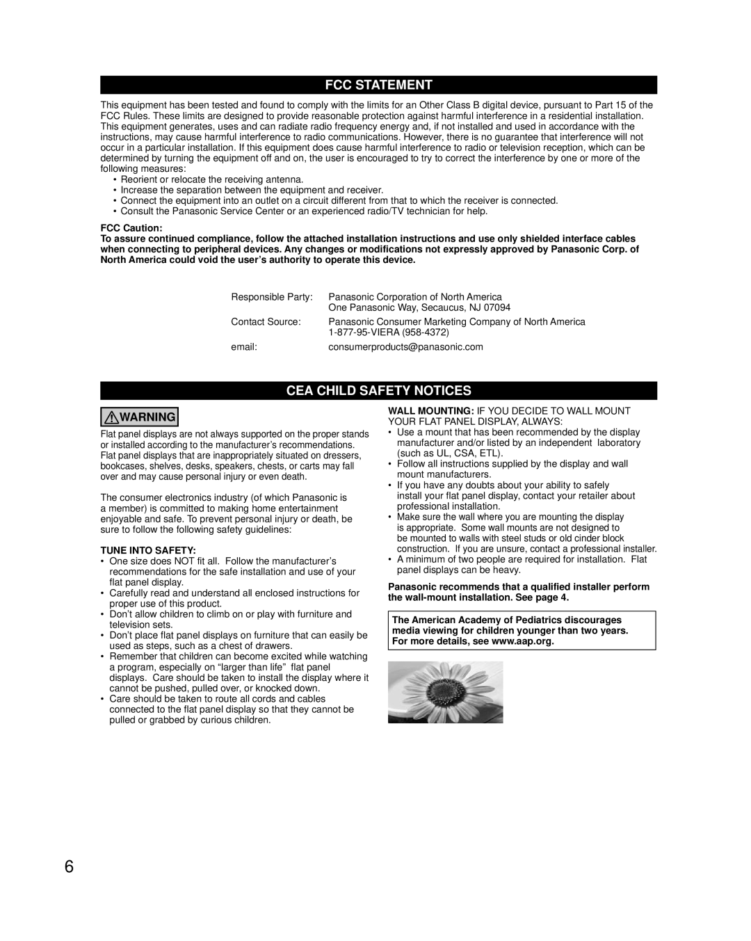 Panasonic TC-50PU54 owner manual FCC Statement 