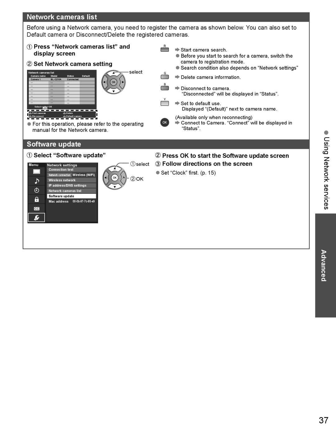 Panasonic TC-50PX34 warranty Network cameras list, Software update 