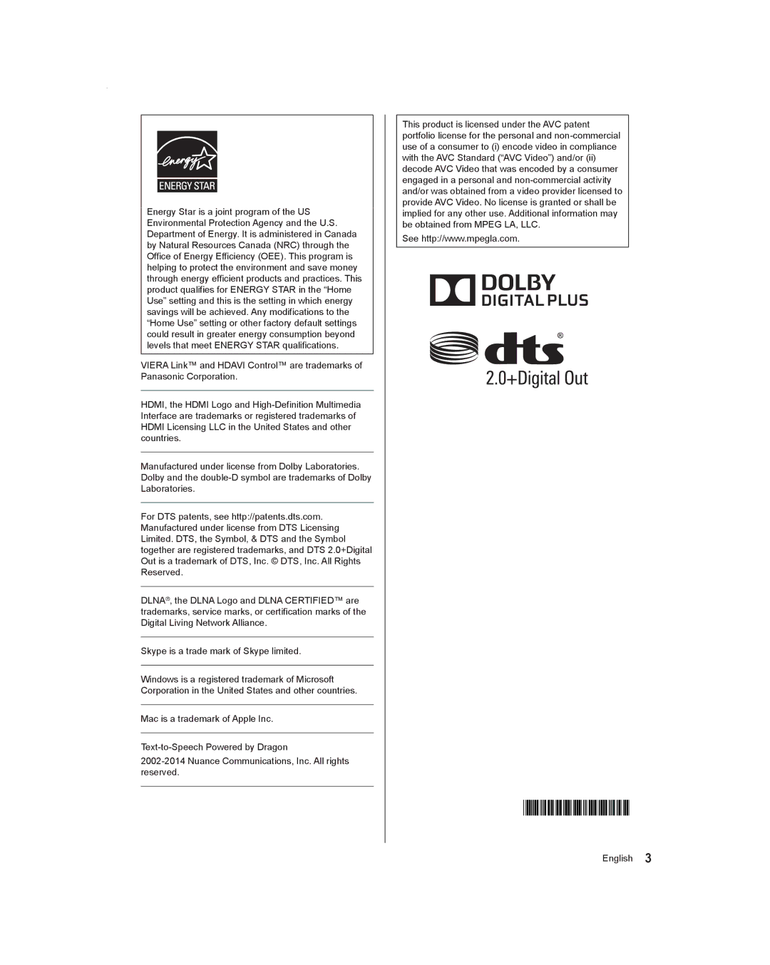 Panasonic TC-60AS530U, TC-55AS530U owner manual 