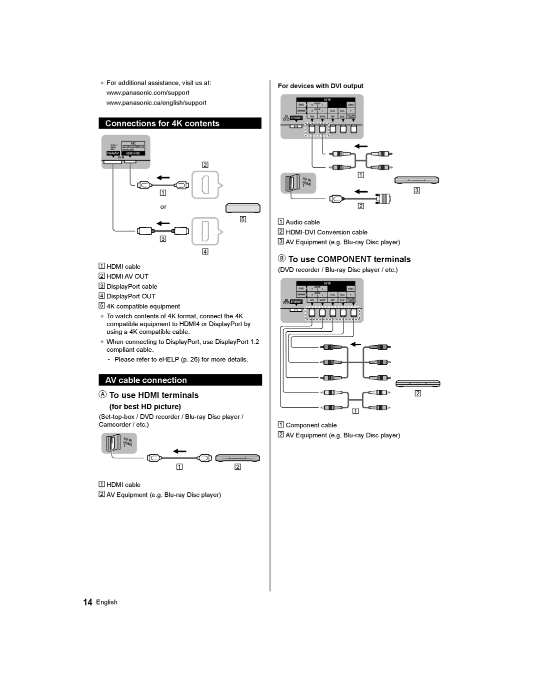 Panasonic TC-58AX800U, TC-65AX800U owner manual Connections for 4K contents, AV cable connection 