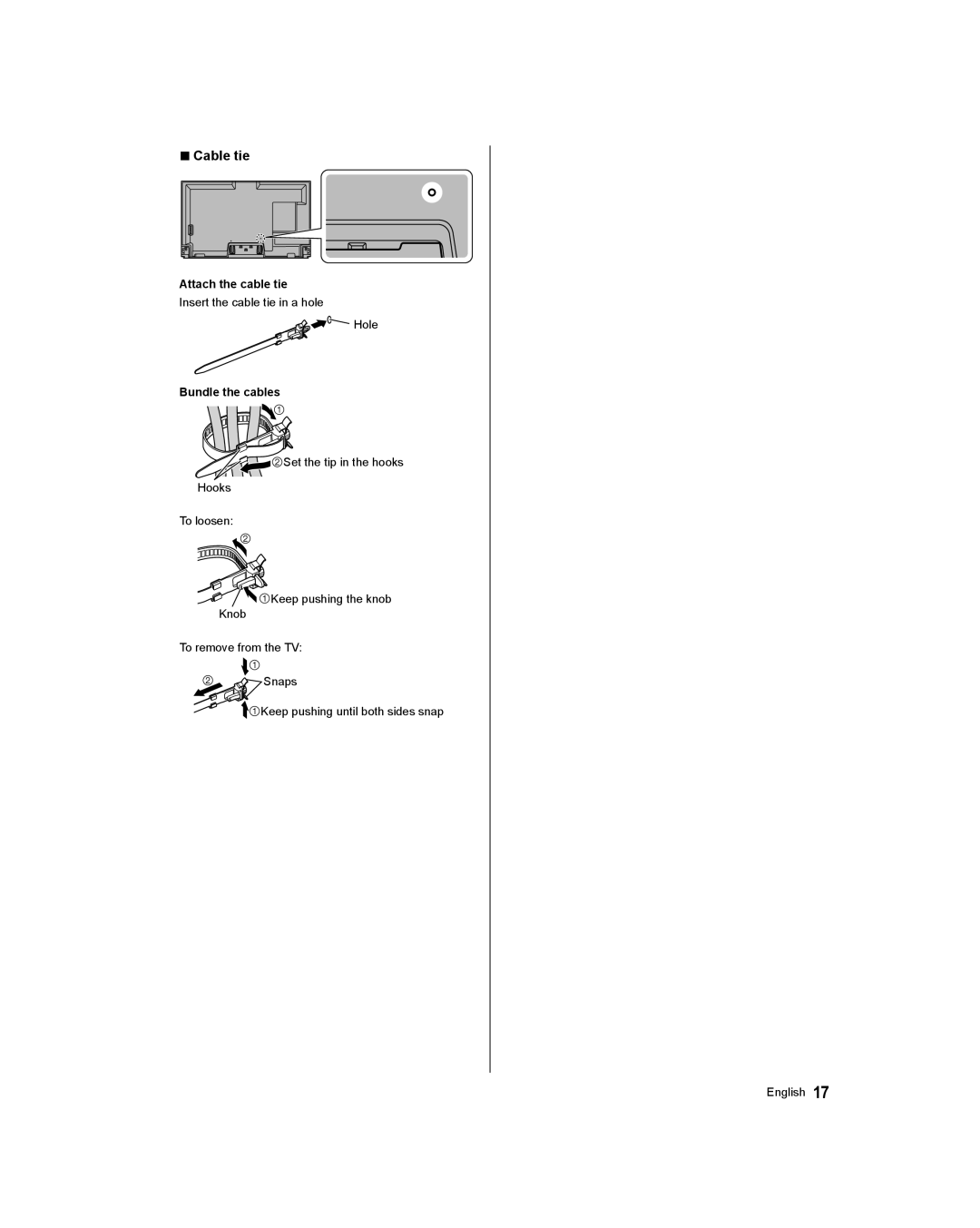 Panasonic TC-65AX800U, TC-58AX800U owner manual Cable tie, Attach the cable tie, Bundle the cables 