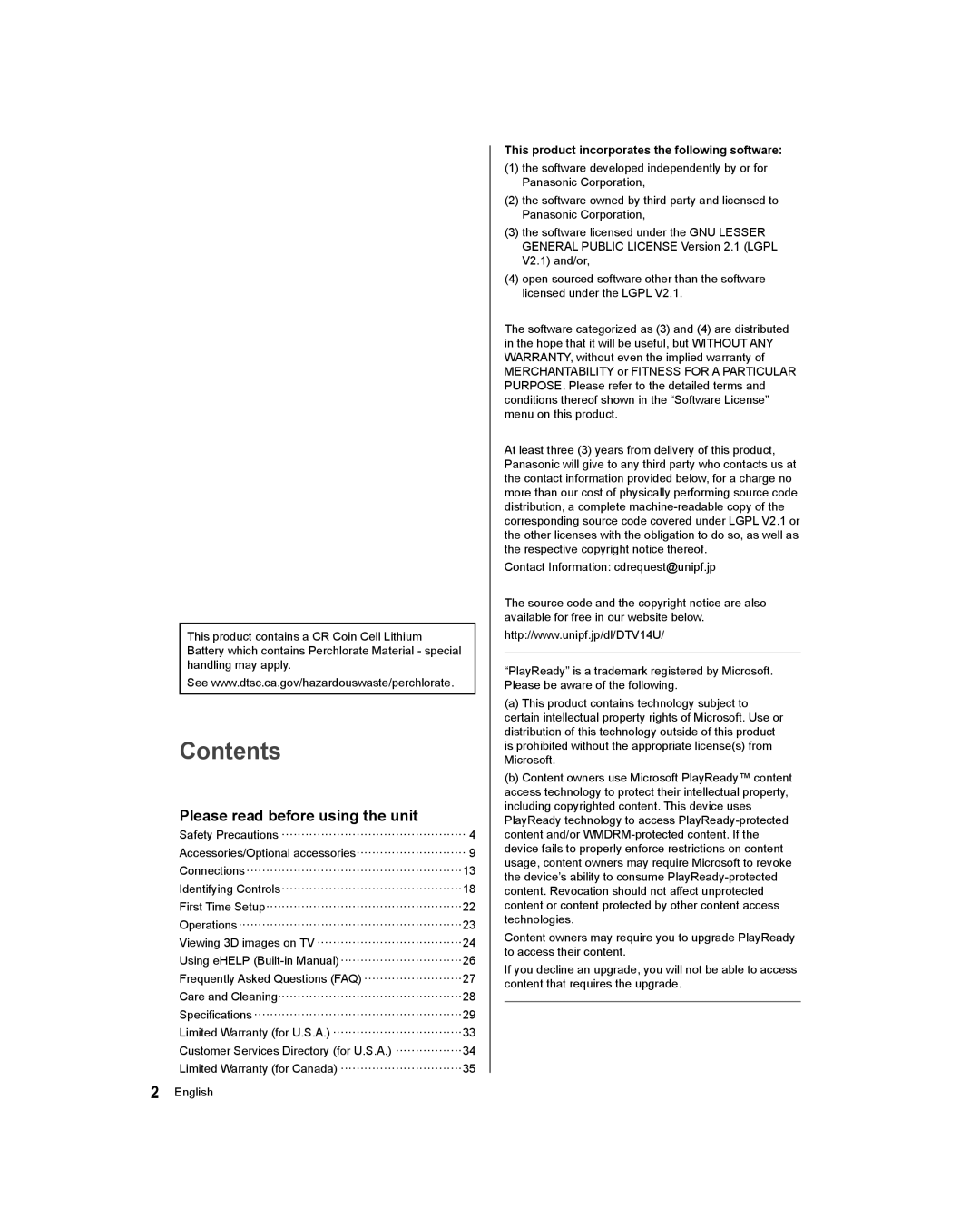 Panasonic TC-58AX800U, TC-65AX800U owner manual Contents 