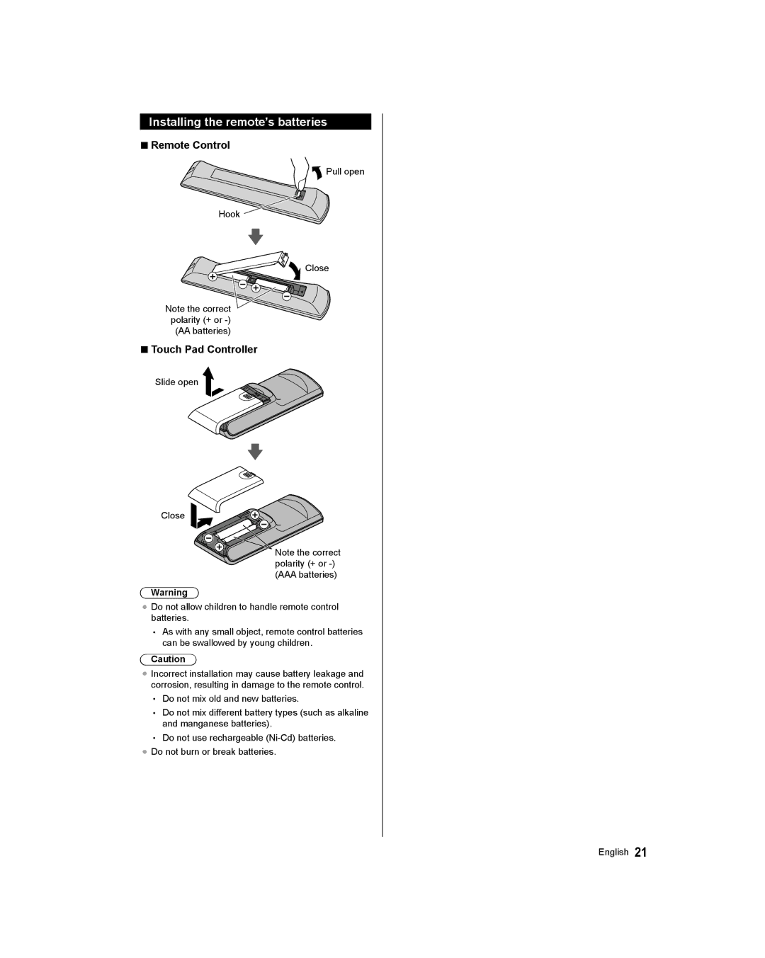 Panasonic TC-65AX800U, TC-58AX800U owner manual Installing the remote’s batteries, Remote Control, Touch Pad Controller 