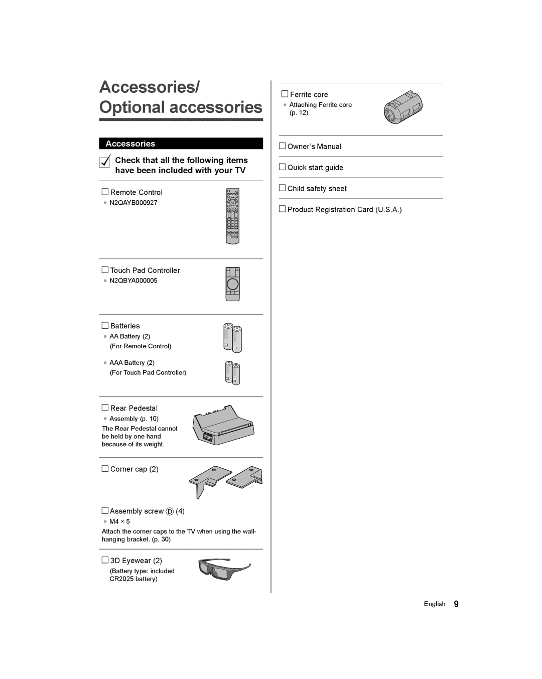 Panasonic TC-65AX800U, TC-58AX800U owner manual Accessories/ Optional accessories 