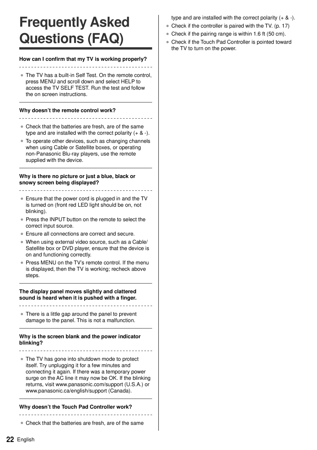 Panasonic TC-60AS640U owner manual How can I confirm that my TV is working properly?, Why doesn’t the remote control work? 