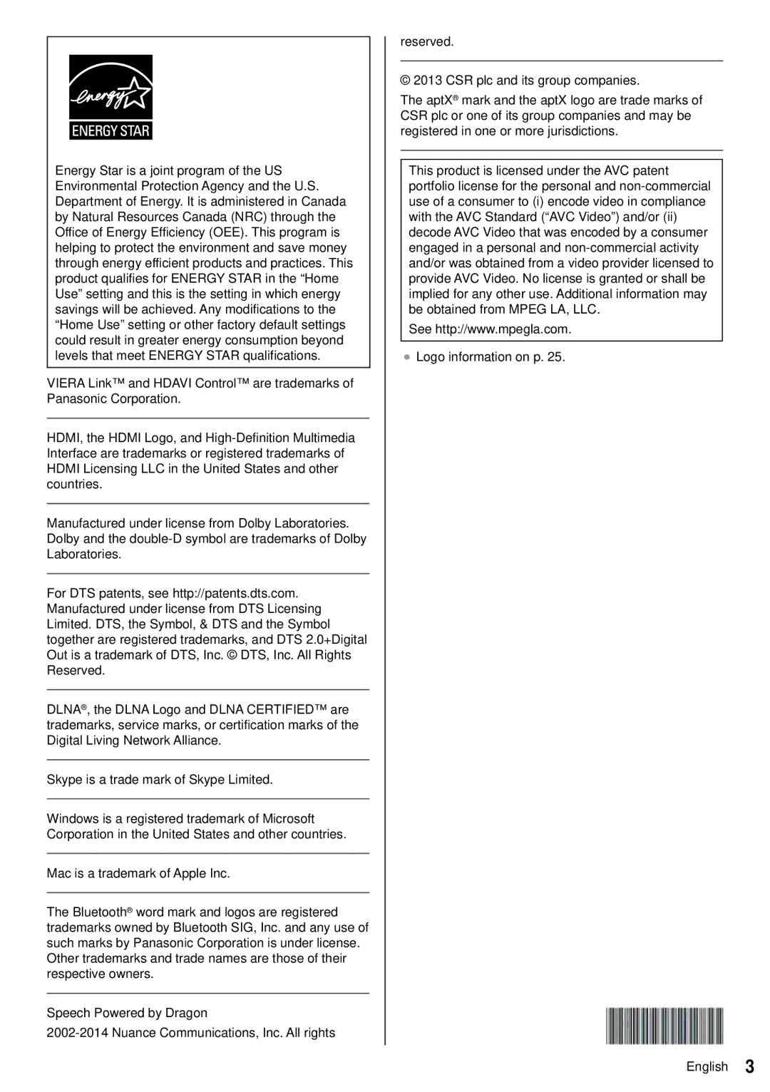 Panasonic TC-60AS640U owner manual 