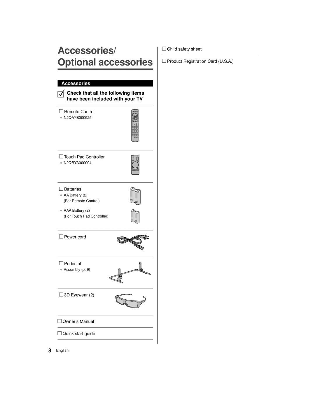 Panasonic TC-60AS650U, TC-55AS650U owner manual Accessories/ Optional accessories 