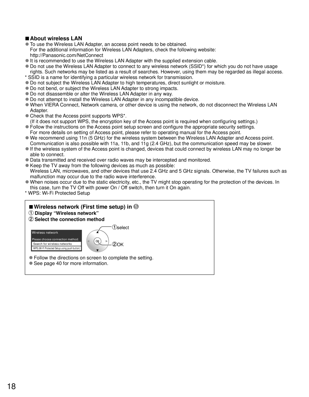 Panasonic TC-65PST34 owner manual About wireless LAN, Wireless network First time setup 