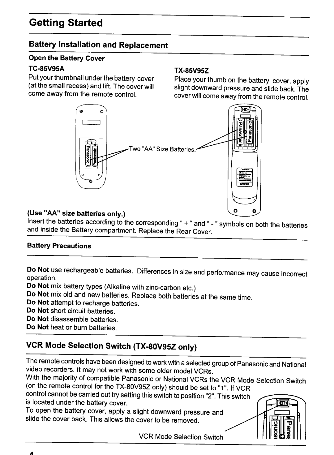 Panasonic TC-80V95A, TX-80V95Z manual 