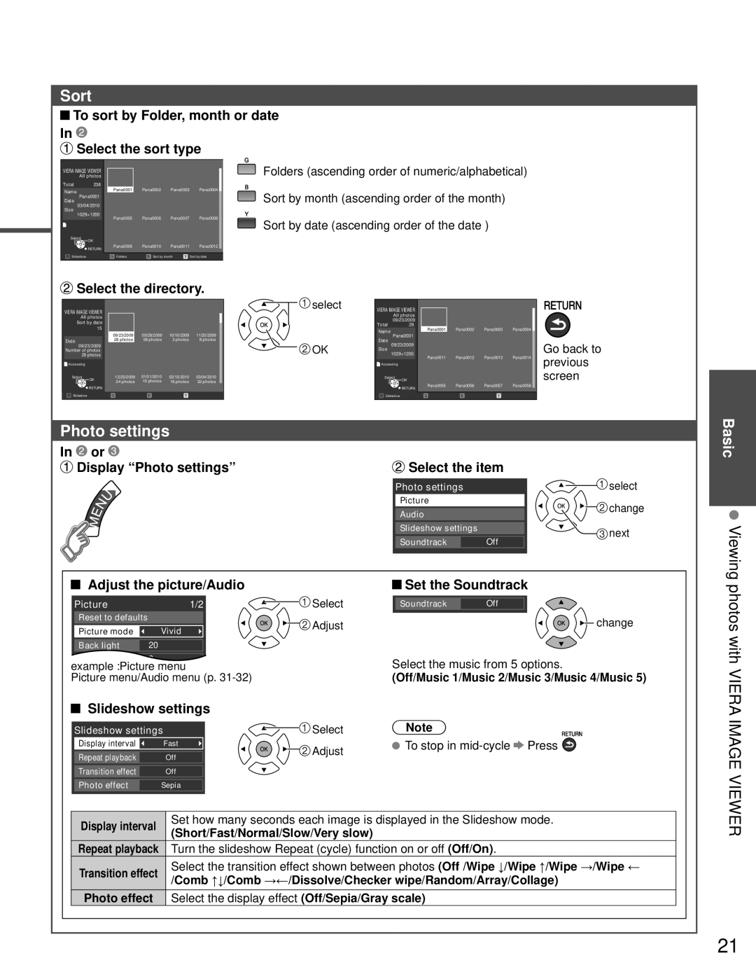 Panasonic TC-L19C30 owner manual Sort, Photo settings 