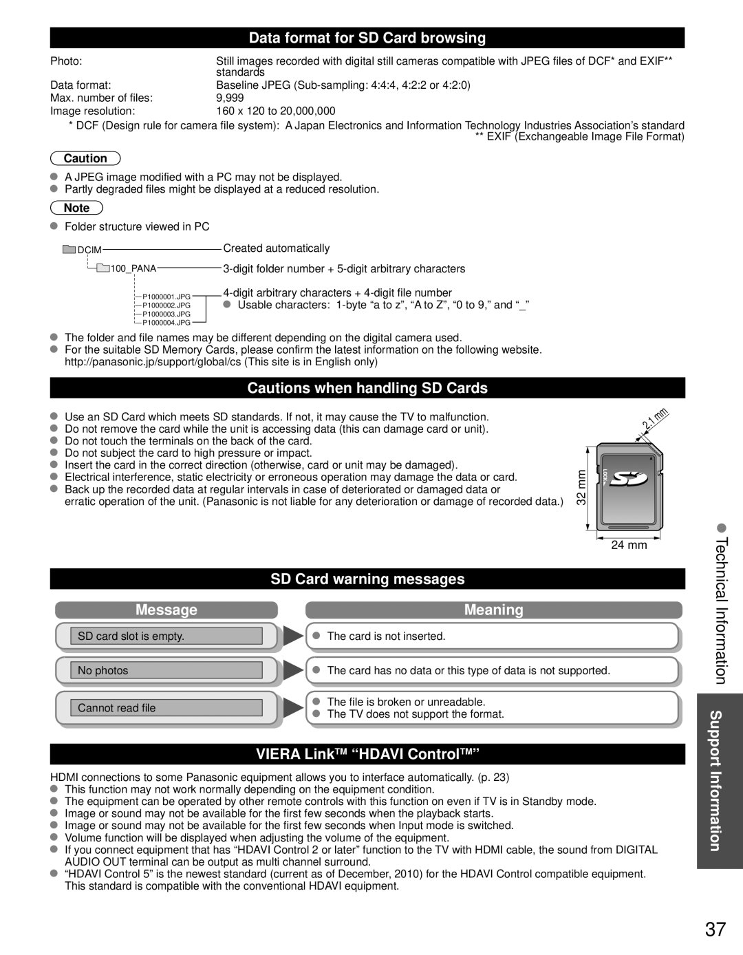 Panasonic TC-L19C30 owner manual Information Support 