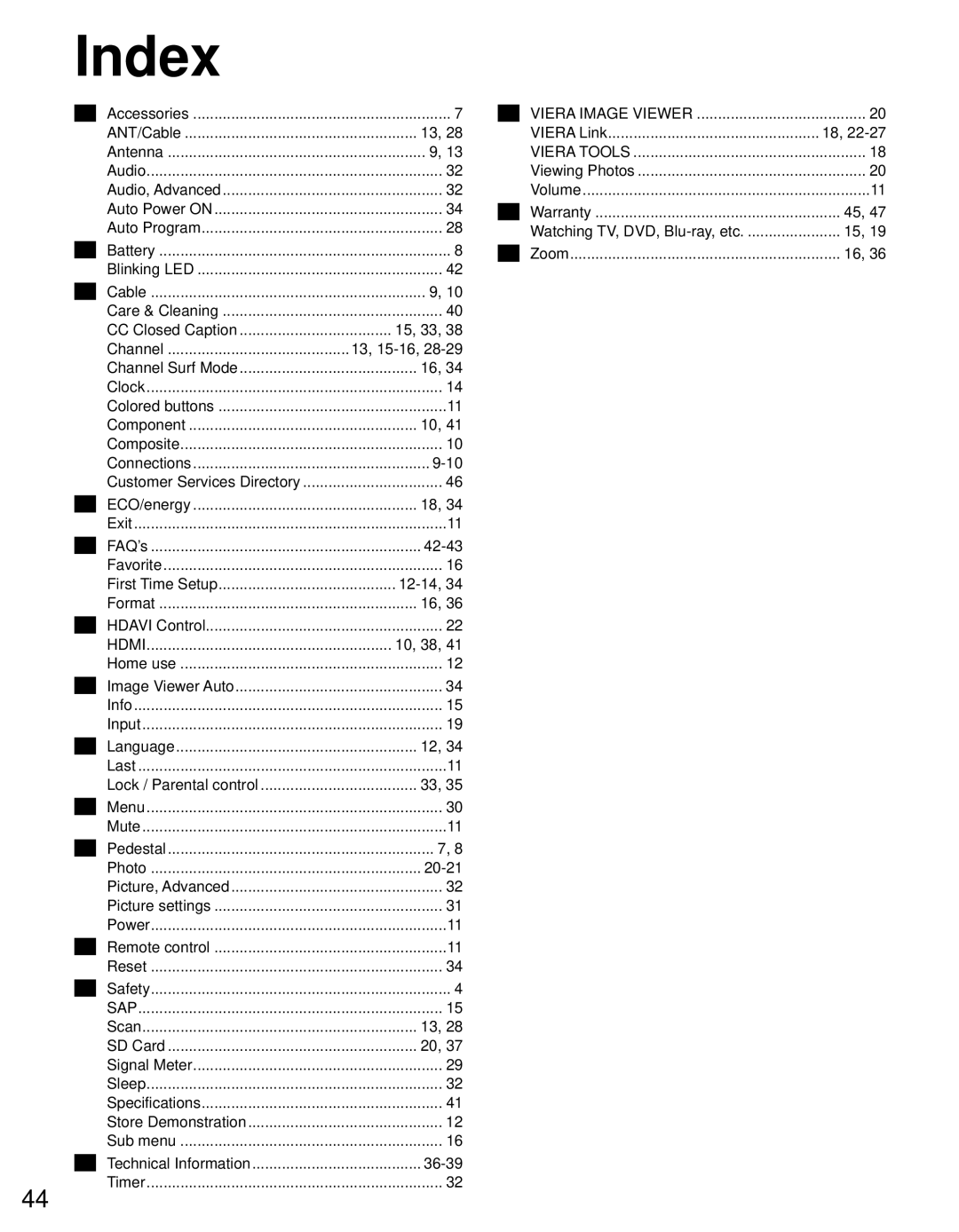 Panasonic TC-L19C30 owner manual Index 